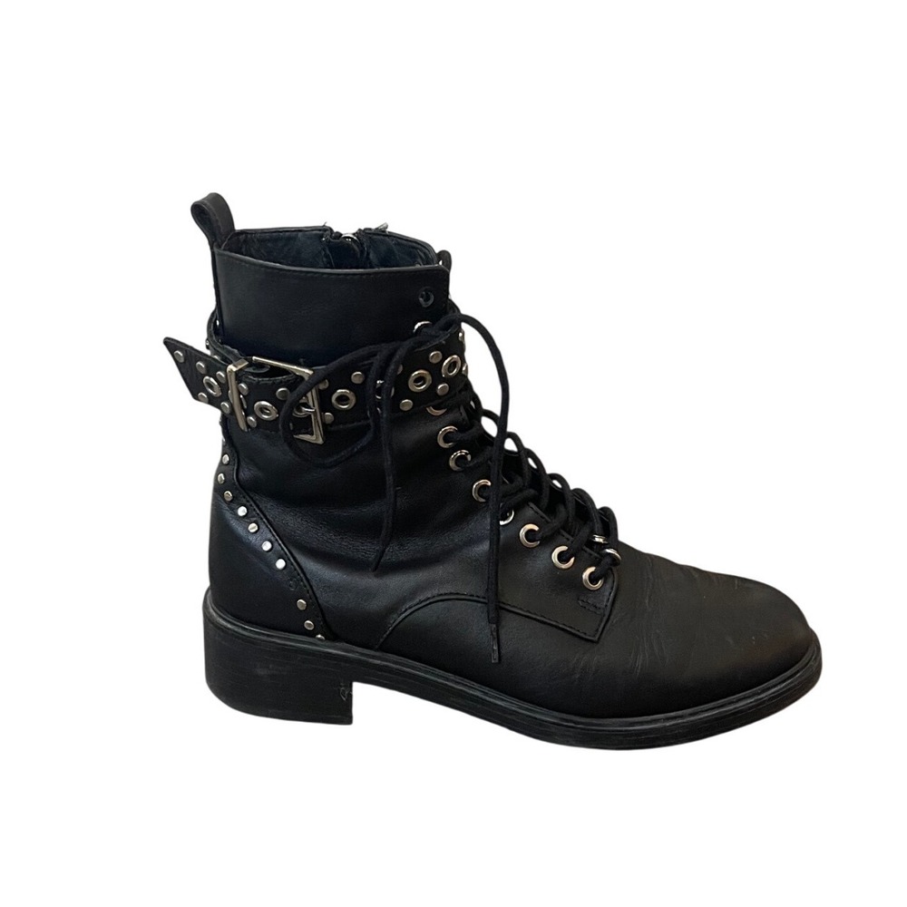 Zara Black Studded Lace Up Combat Boots Size 6.5 Biker Goth Grunge Emo Military - Picture 10 of 12